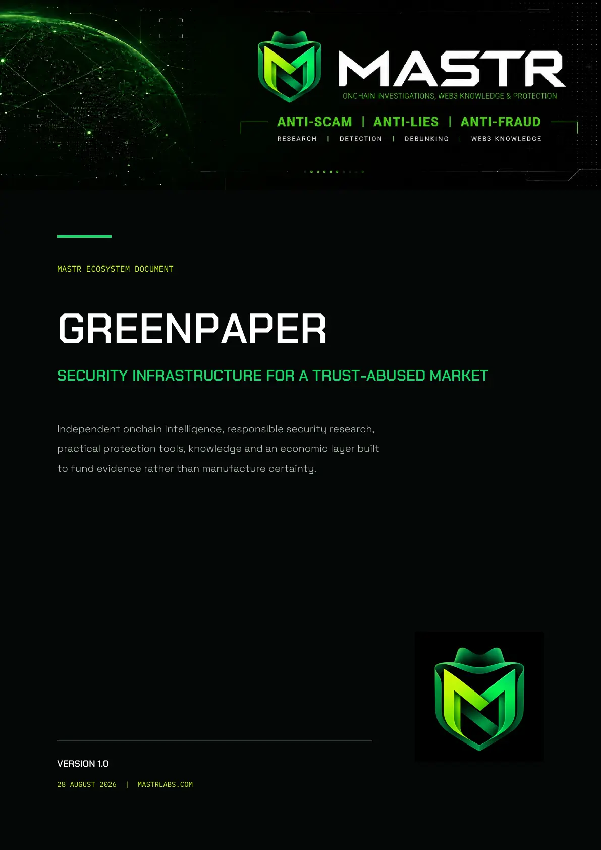 Copertina del MASTR GREENPAPER versione 1.0