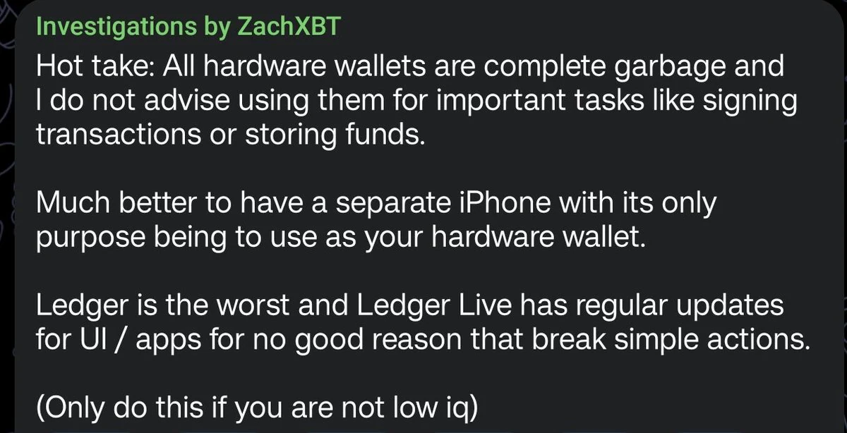 A dedicated iPhone and a hardware wallet have different trust boundaries — original source image